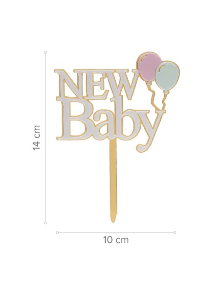 Topper "New Baby" Blanco y Dorado Dekora
