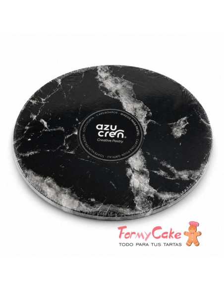 Base Redonda Gruesa para Tartas Marmol Negro 30cm Azucren