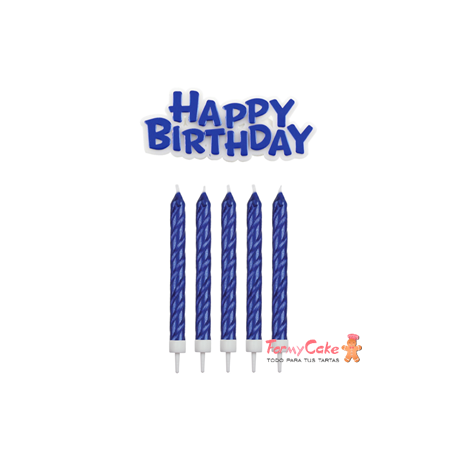 Set de Velas y Happy Birthday Azules 17ud PME