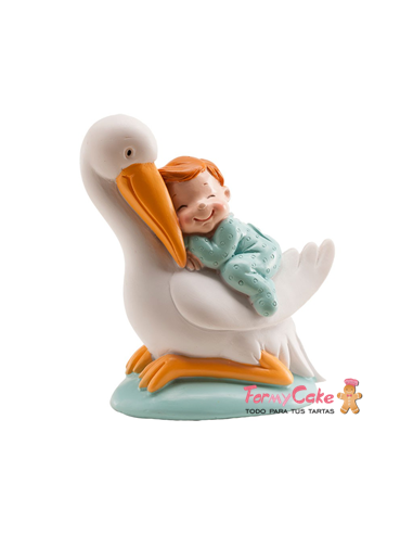 Figura para Tarta Bautizo Cigüeña niño